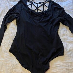 Black Long Sleeve Bodysuit with Crisscross Back